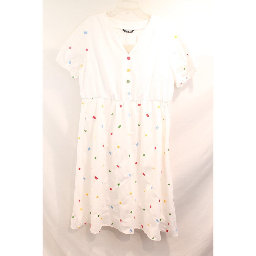 BloomChic Midi Geometric Dress Womens size 14/16 White Button Front Pockets